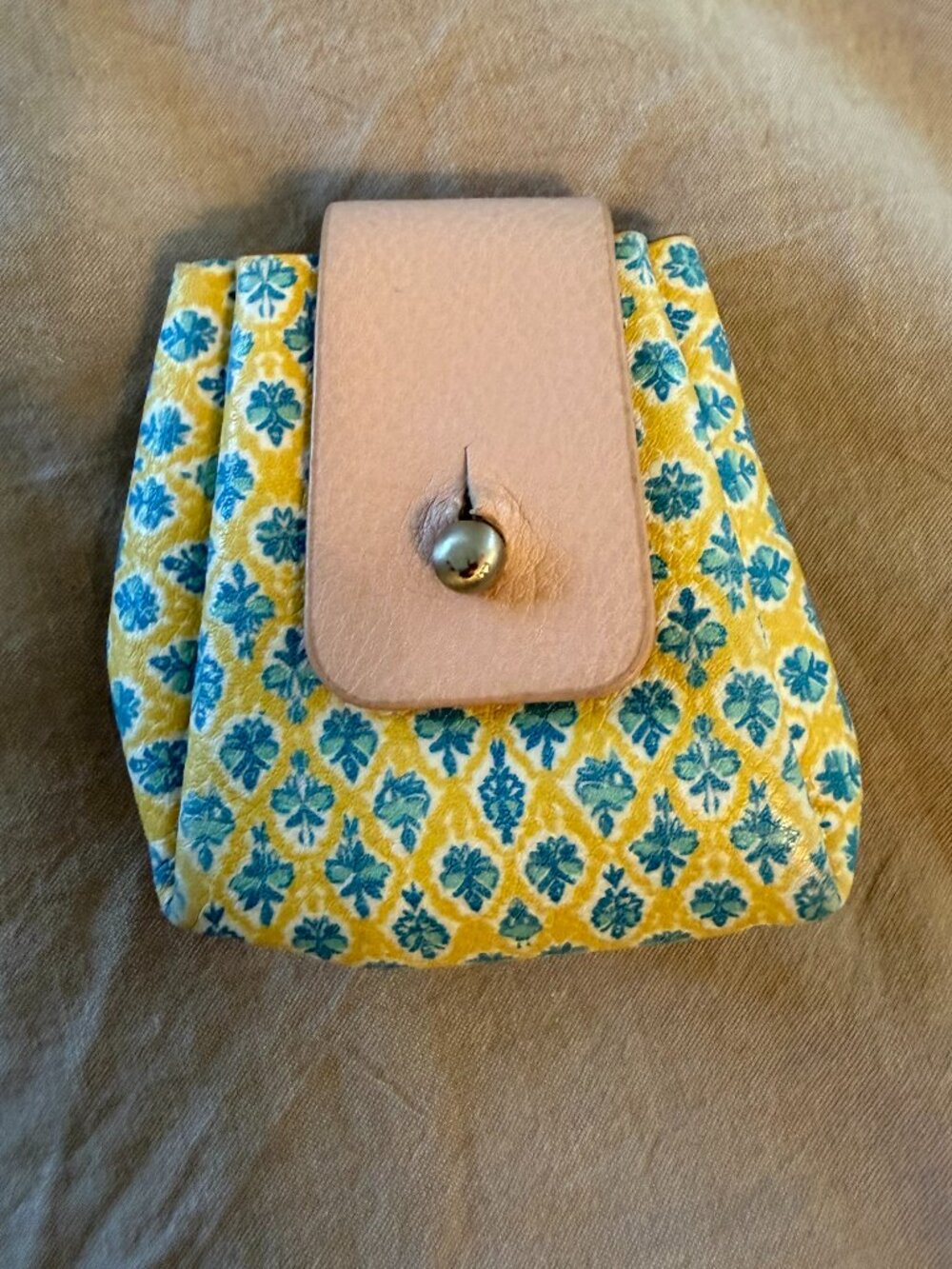 Anthropologie Daphne Printed Catchall Pouch Yellow Geometric Coin Purse Mini Bag